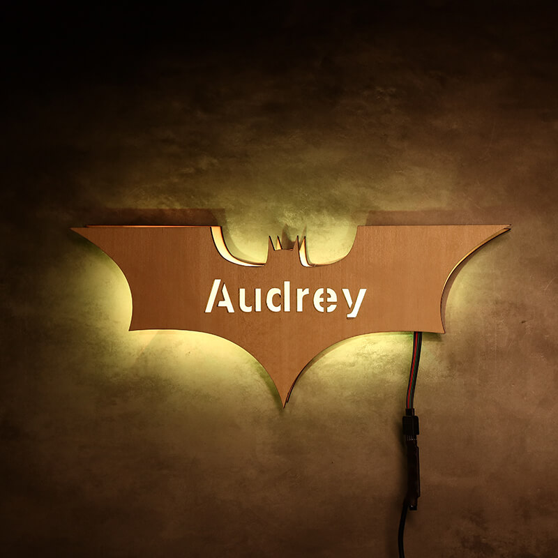 Custom name wooden bat LED light