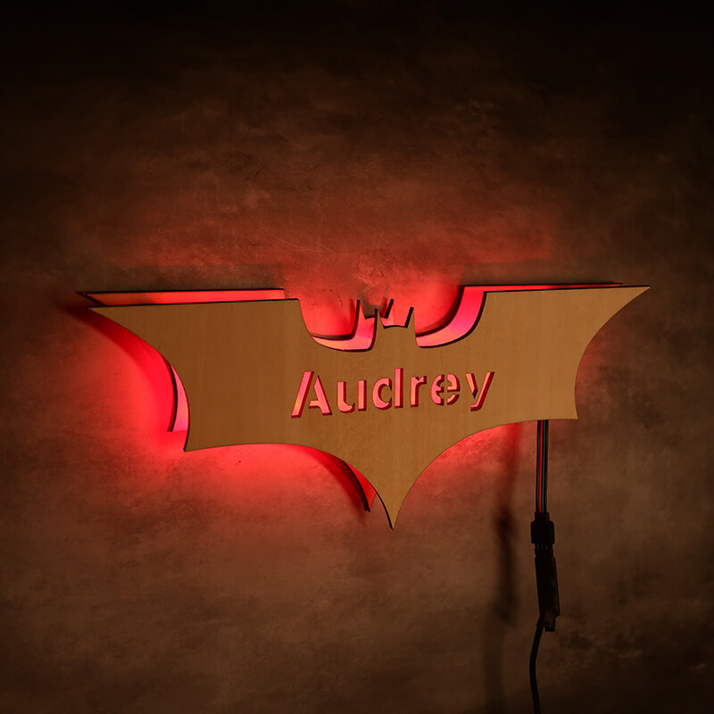 Custom name wooden bat LED light