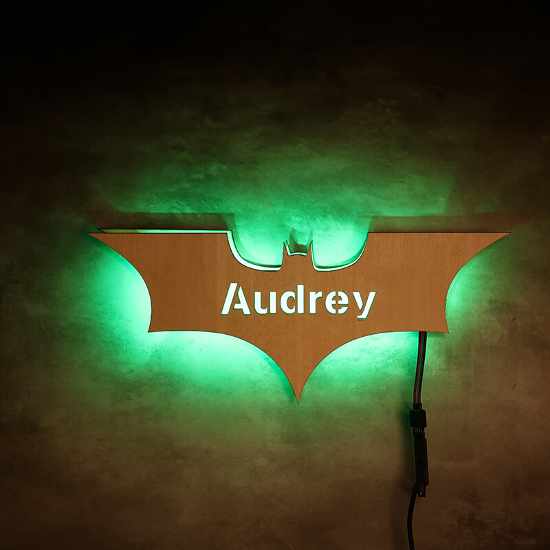 Custom name wooden bat LED light
