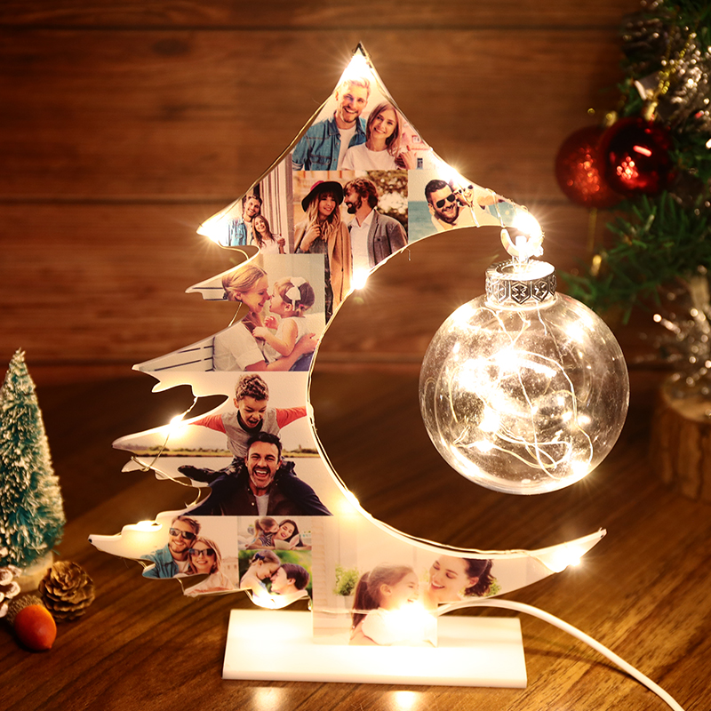 Personalisierte Weihnachtsbaum Fotocollage Nachtlicht