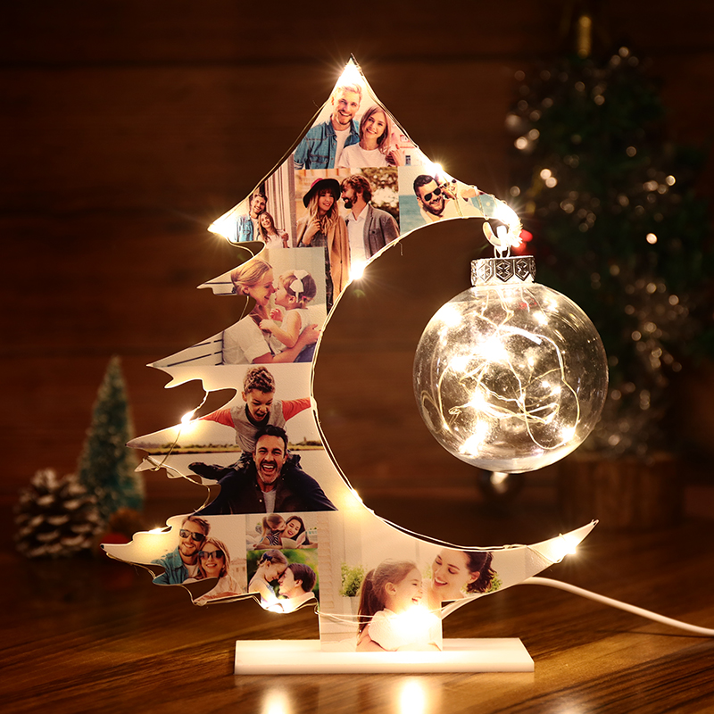 Personalisierte Weihnachtsbaum Fotocollage Nachtlicht