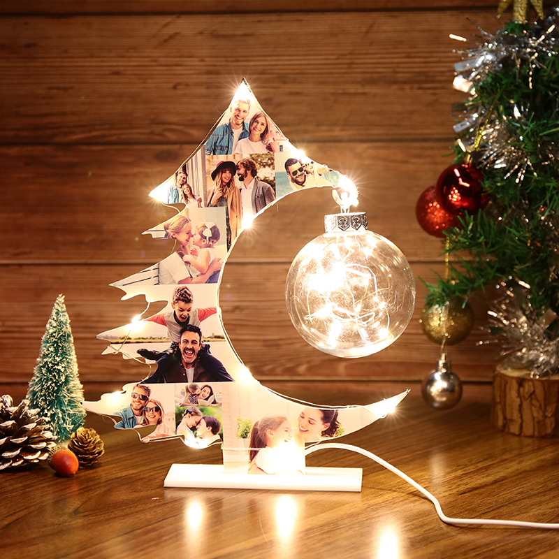 Personalisierte Weihnachtsbaum Fotocollage Nachtlicht