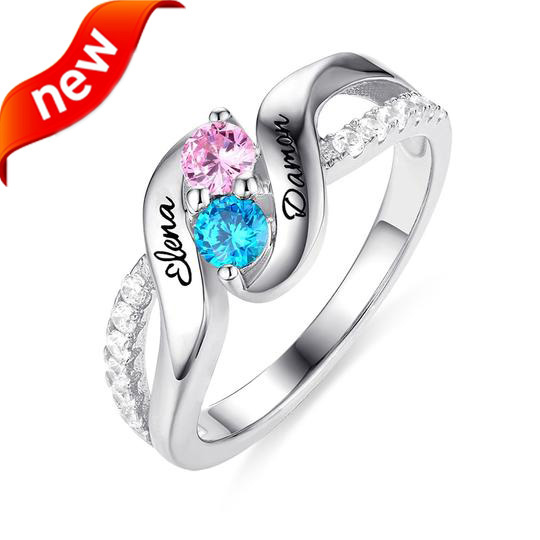 Personifizierter Liebes-doppelter Birthstones Versprechen Ring