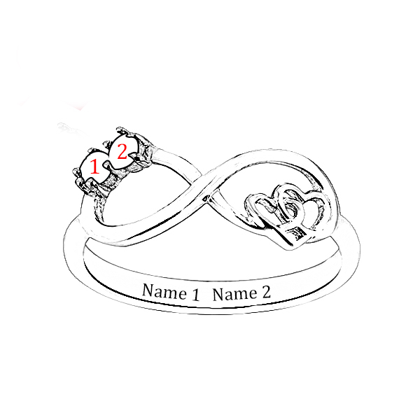 Personalisierbarer Unendlichkeit zwei Name Ring mit Geburtssteinen