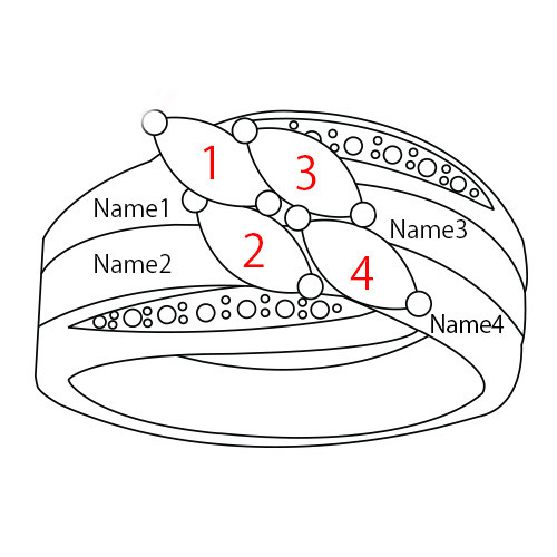 Personalisierbarer 4 Namen Ring mit Geburtssteinen