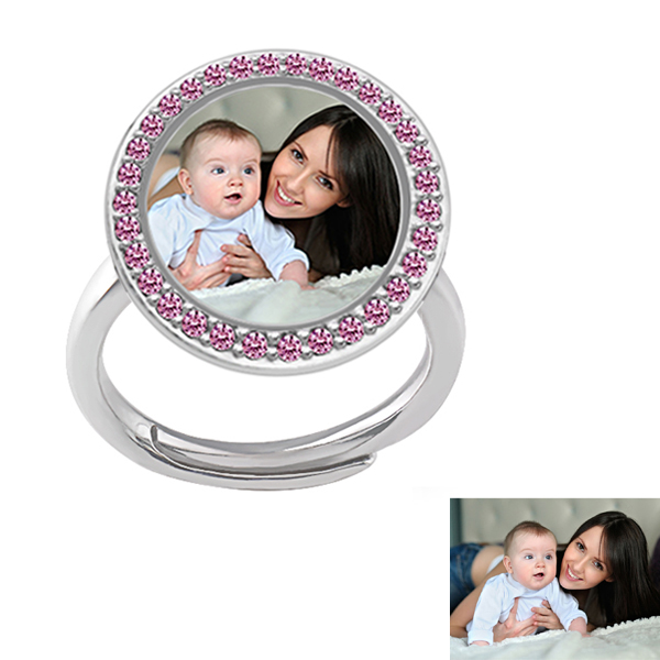 Personalisierte Foto Runde Ring mit Geburtssteinen