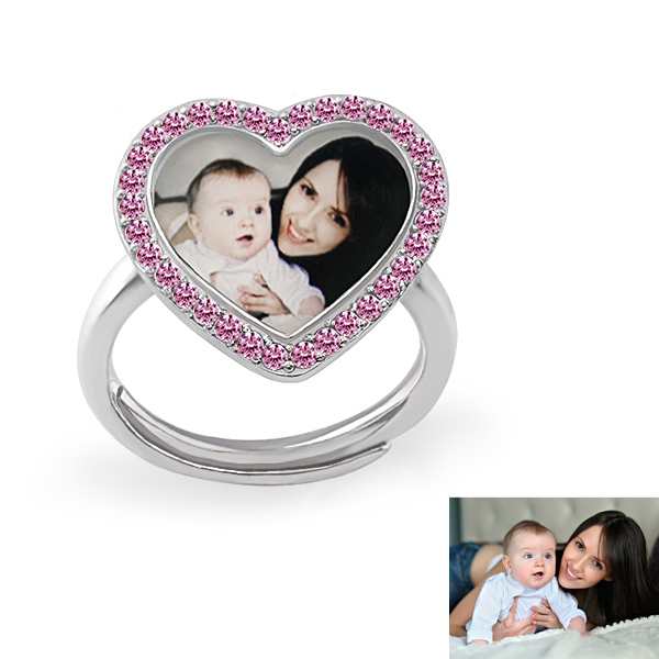 Personalisierte Foto herzförmige Ring mit Geburtssteinen