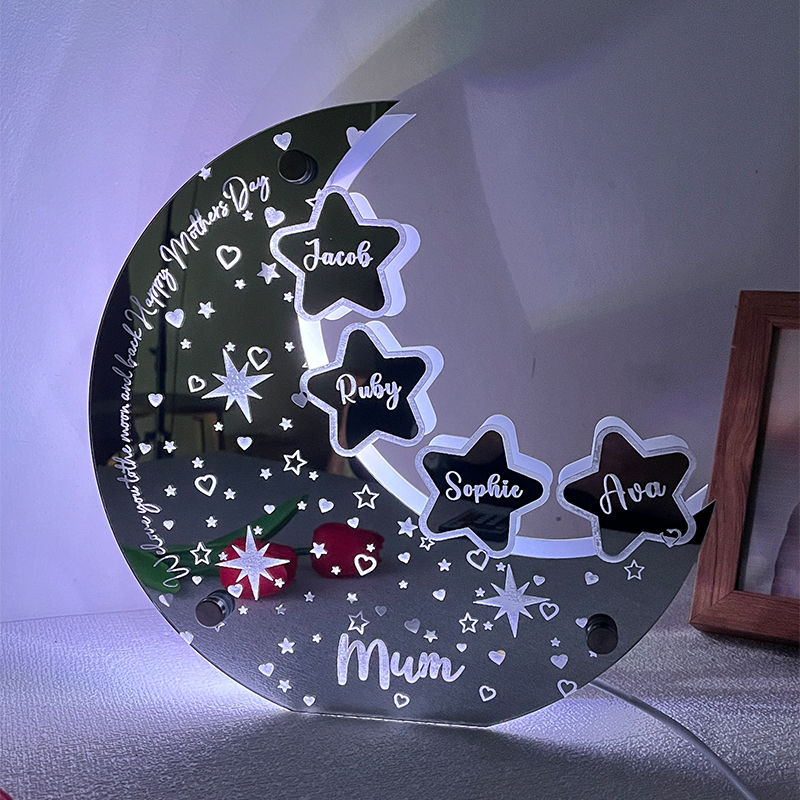 Personalisierte Mond-Stern-Familien-Spiegellampe