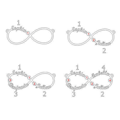 Unendlichkeit 4 Namen Halskette mit Geburtssteinen