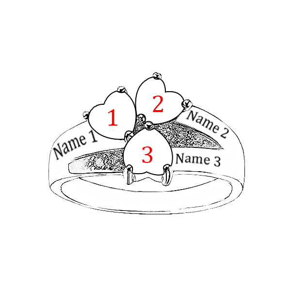 Personalisierbarer Drei Namen Ring mit Geburtssteinen