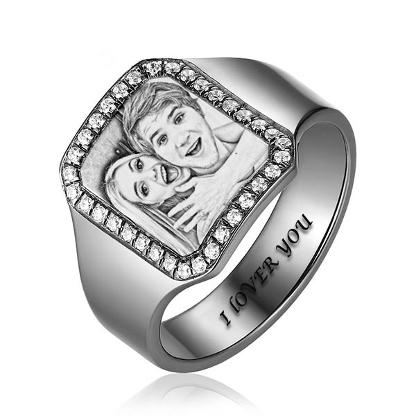 Personalisierte Gravierter Edelstein Foto Ring